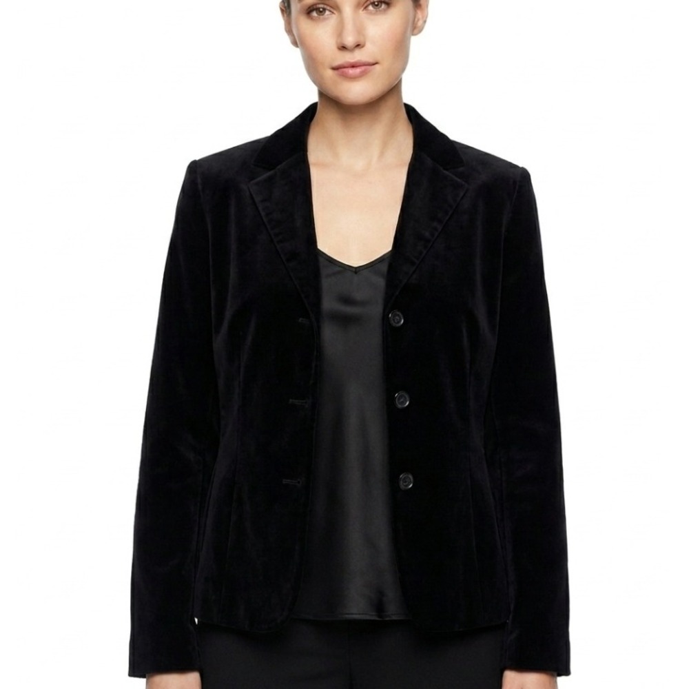 Casual Corner Velvet Blazer Womens 10 Black Dark Academia Romantic Gothcore Vamp